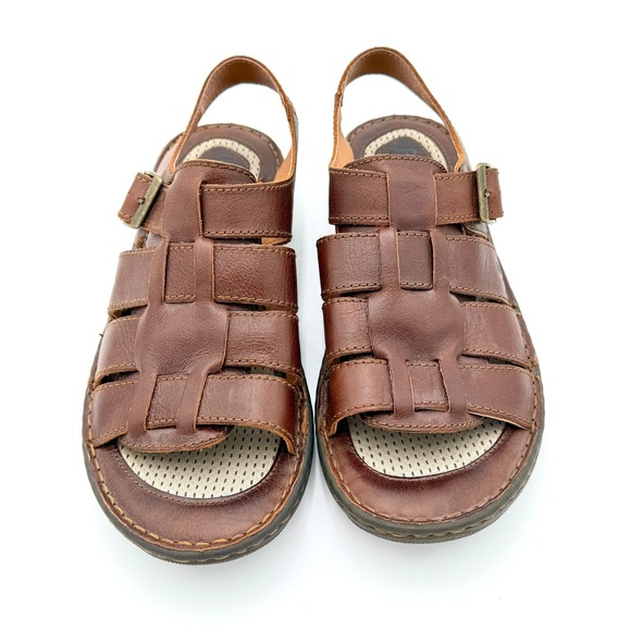 Born Sandals Mens 11M Brown Leather Fisherman Slingback Buckle Comfort - Picture 2 of 7